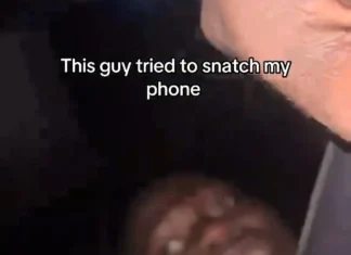 Snatch Attempt In Traffic Backfires, Thief Left Dangling